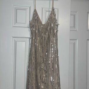 City Studio Glittering Backless Dress in Silver and Beige